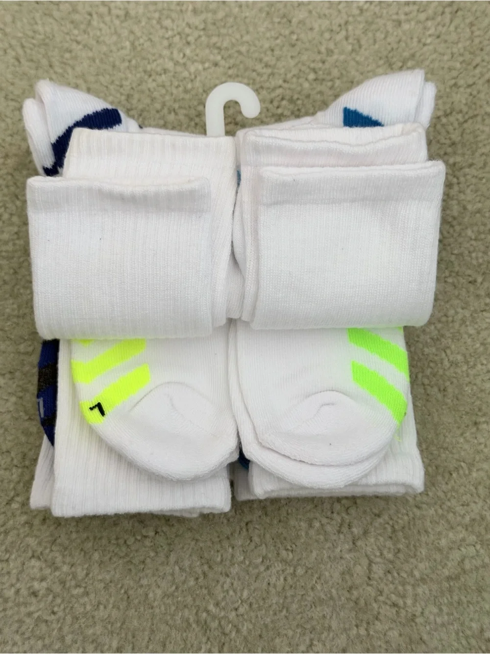 Gildan Boys' Crew Cushion Performance Socks - White with Blue Accents